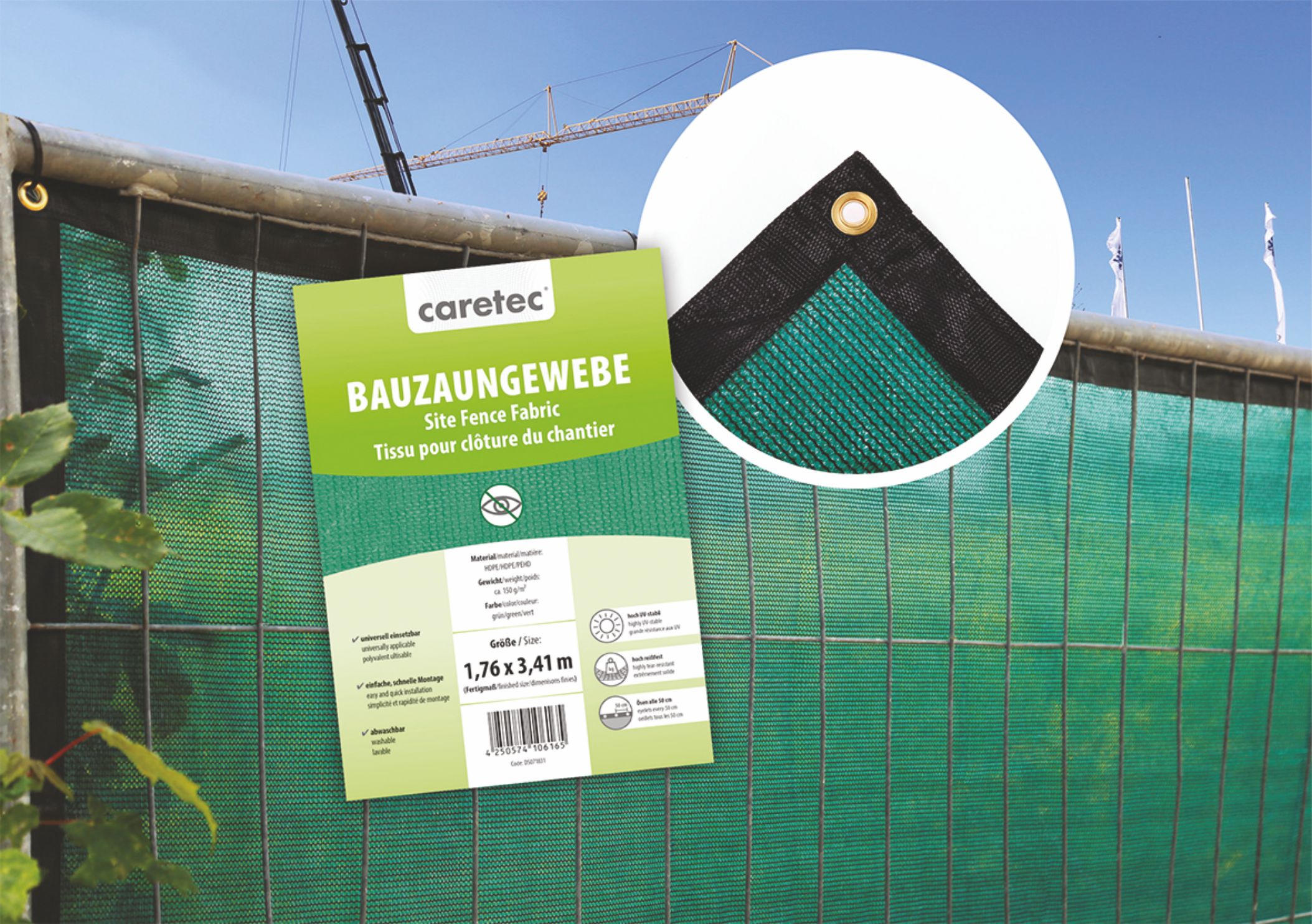 Bauheld24 - Bauzaun Gewebeplane 3,41m - grün Luftdurchlässig