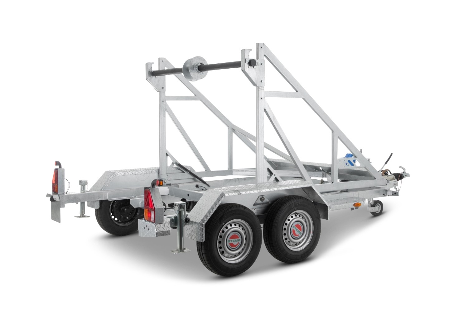 Kabeltrommeltransporter KT O2 35-30-25.2 - 3500 kg gebremst, inkl. Seilwinde und Abstellstützen Inkl. Lieferung!