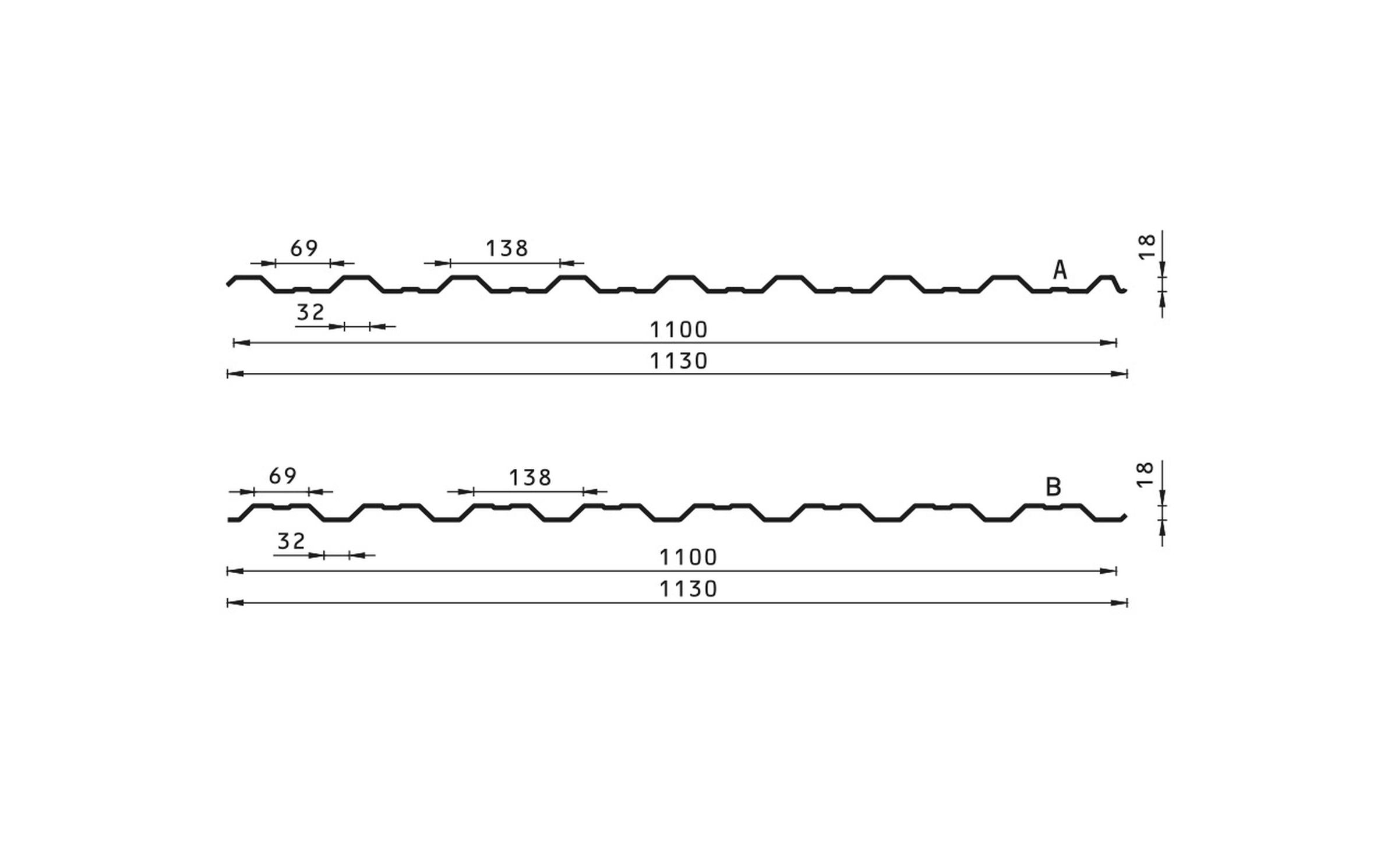 Budmat - Trapezblech TRB-18/1100 0.5 mm Doppelseitig (A/B) POLYESTER GLANZ Weiß 9010
