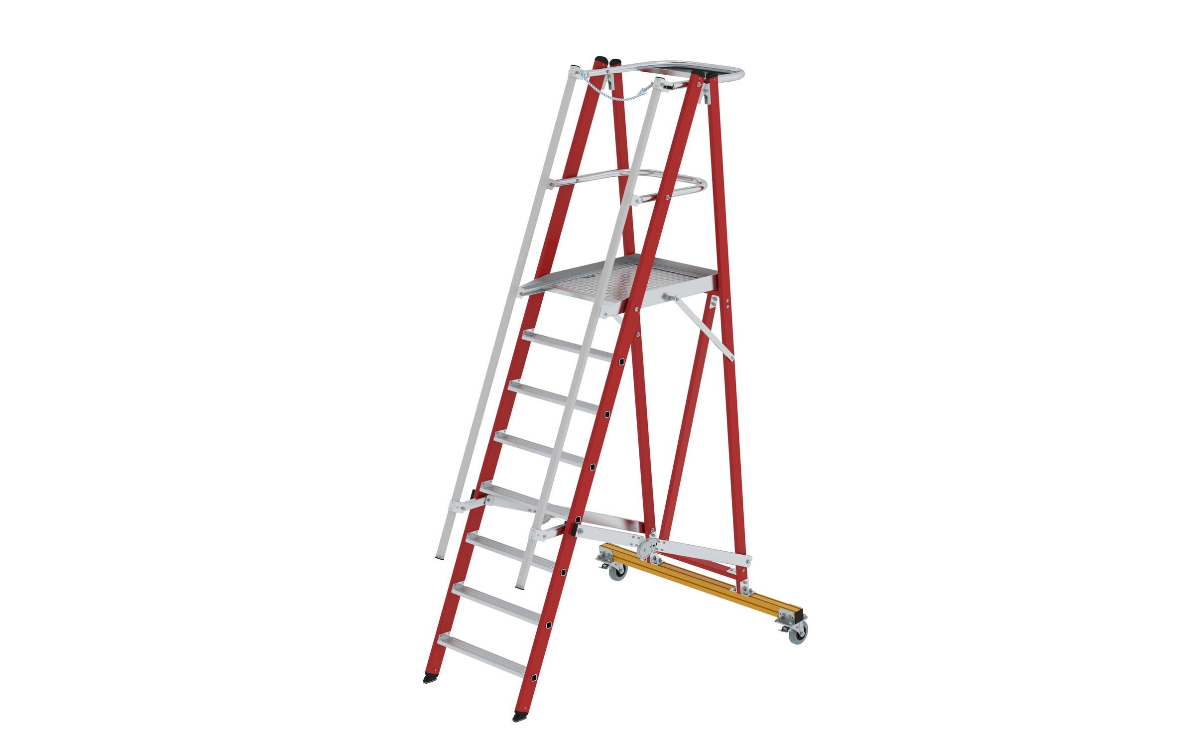 Munk - Plattformleiter GFK/Alu klappbar und fahrbar mit GFK-Handlauf 8 Stufen